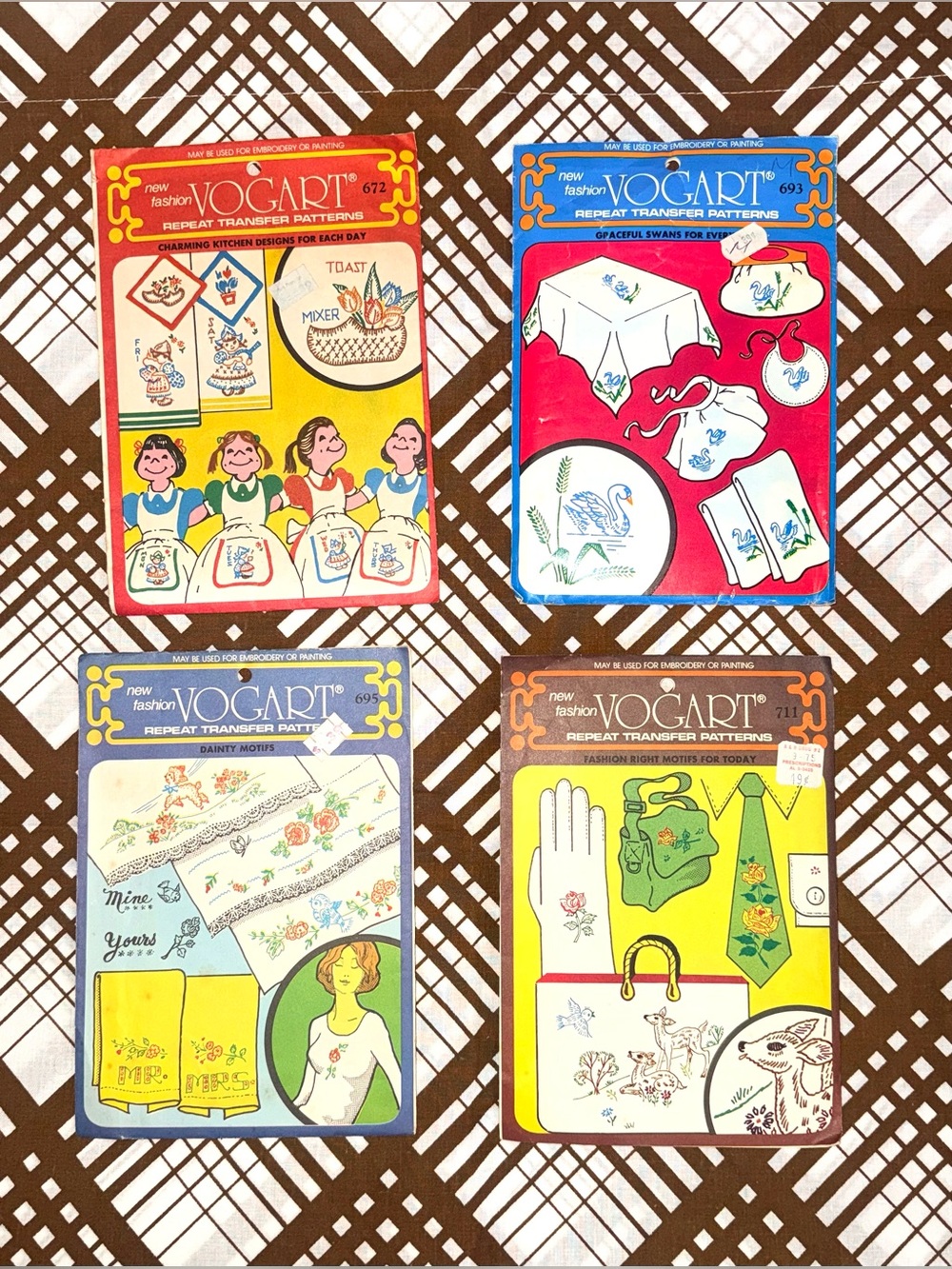 Vintage Vogart Embroidery Transfer Patterns Lot of 4 Retro Kitchen Linens Crafts
